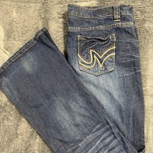 Mudd Flare Jeans Womens 13 Dark Wash Low Rise Embroidered Pocket Y2K 2000s